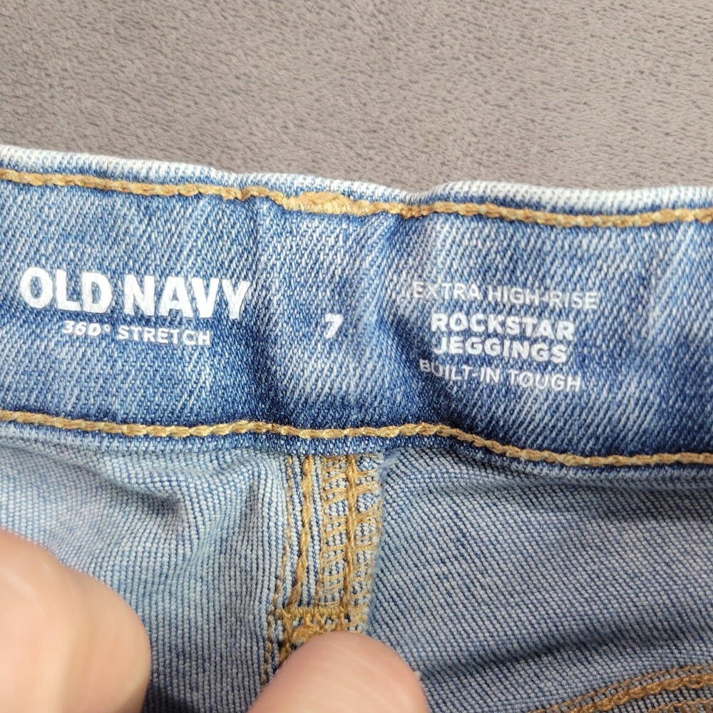 Old Navy Rockstar‎ Jeggings Kids 7 Extra High Rise Distressed Light Wash Skinny - Picture 2 of 7